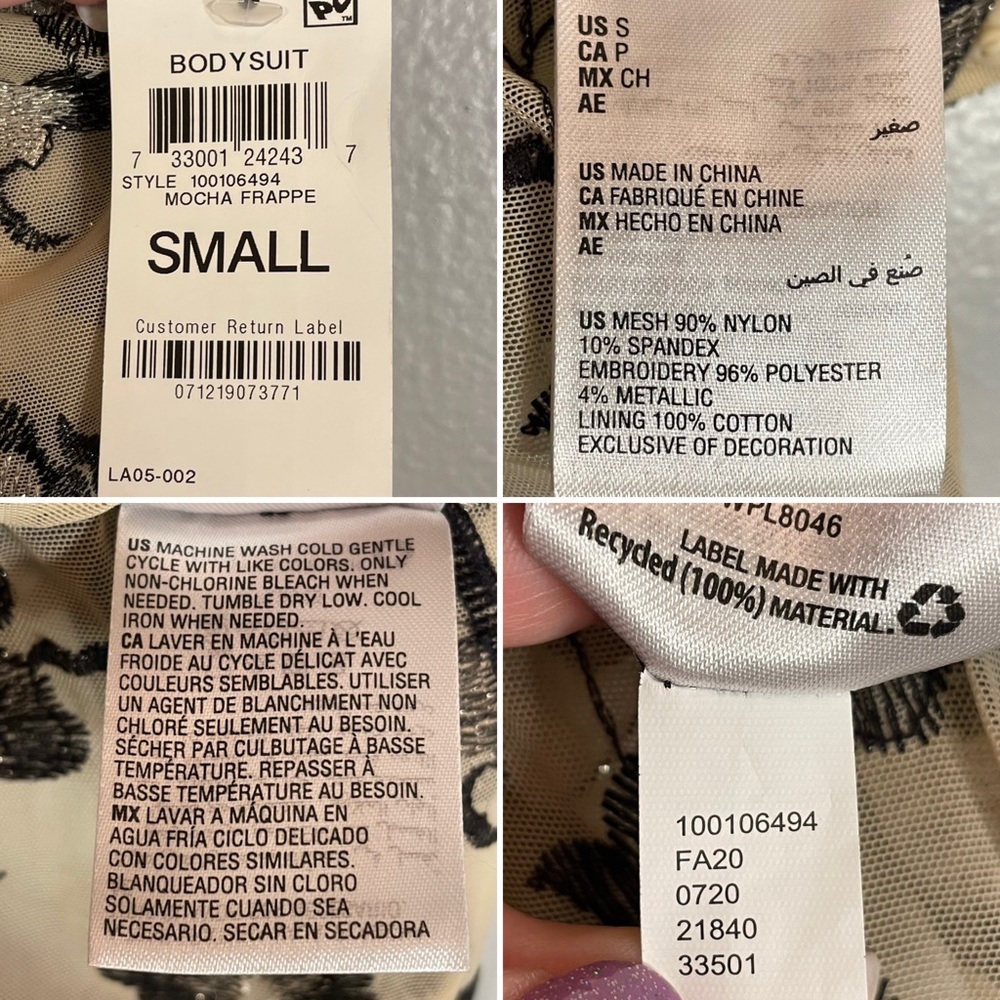 NWT INC International Concepts Sheer Mesh Metallic Floral Sexy Bodysuit Size S - Picture 16 of 16